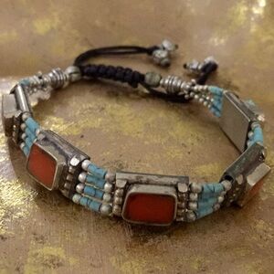 Tibetan Silver Bracelet2 with Turquoise and Coral